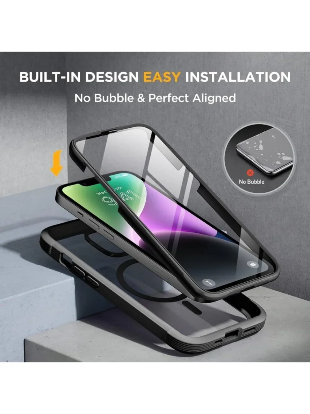 Full-Body Magnetic Clear Case for iPhone 14 Plus with Tempered Glass Protector